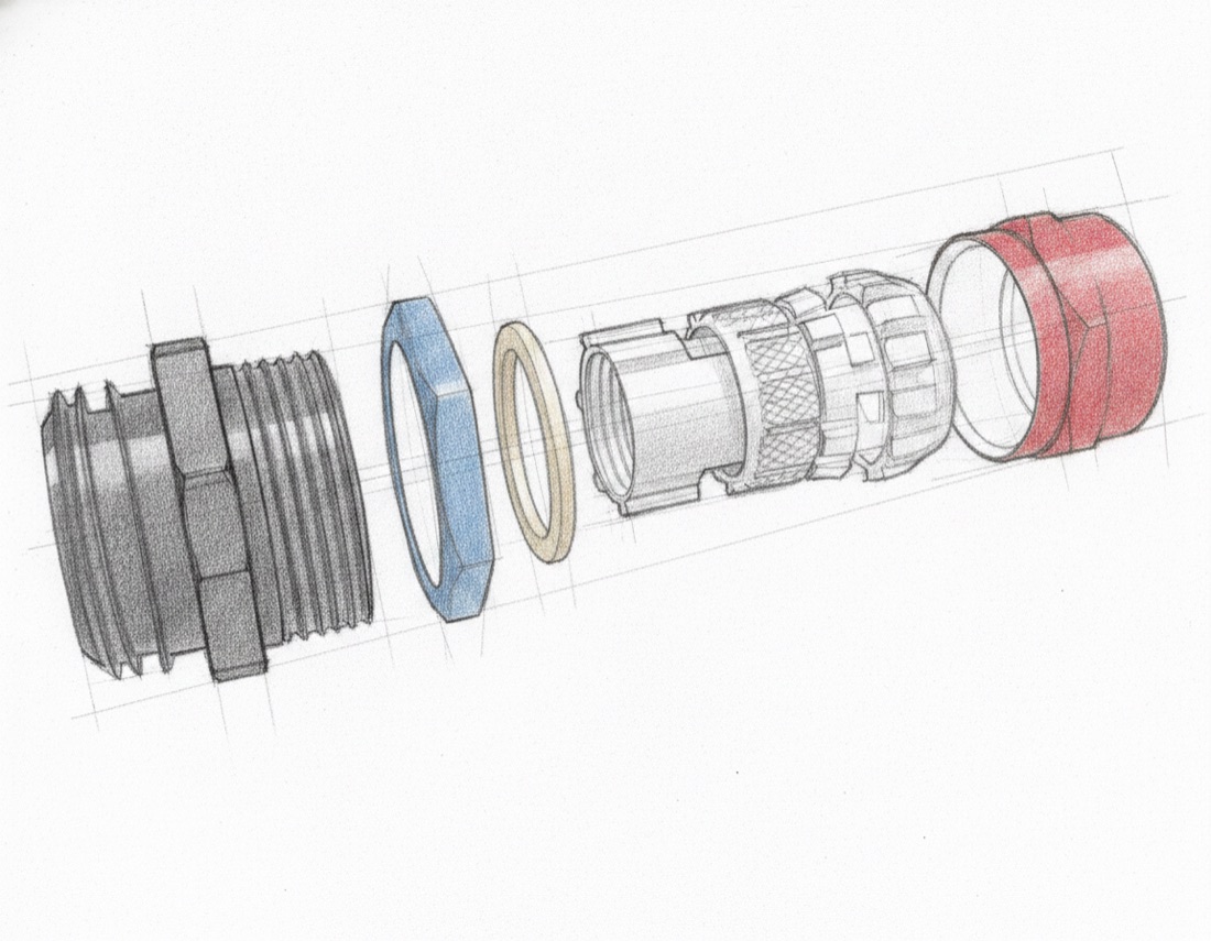 Sketch render generated from the same cable-gland CAD